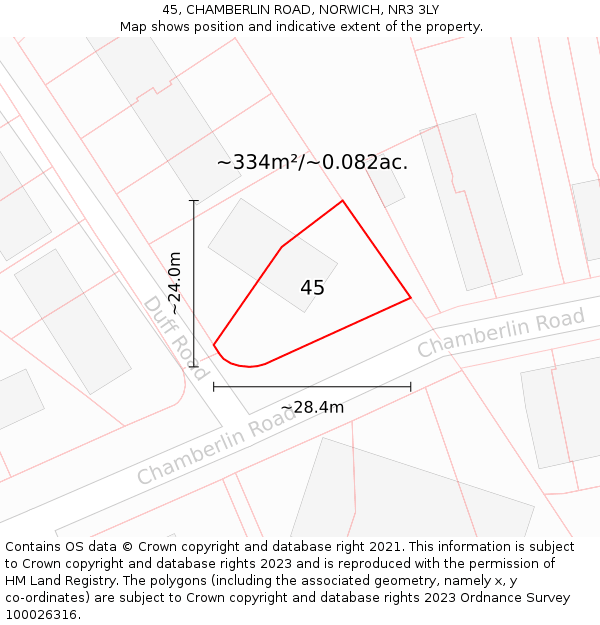 45, CHAMBERLIN ROAD, NORWICH, NR3 3LY: Plot and title map