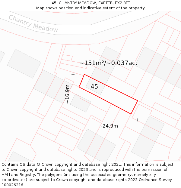 45, CHANTRY MEADOW, EXETER, EX2 8FT: Plot and title map