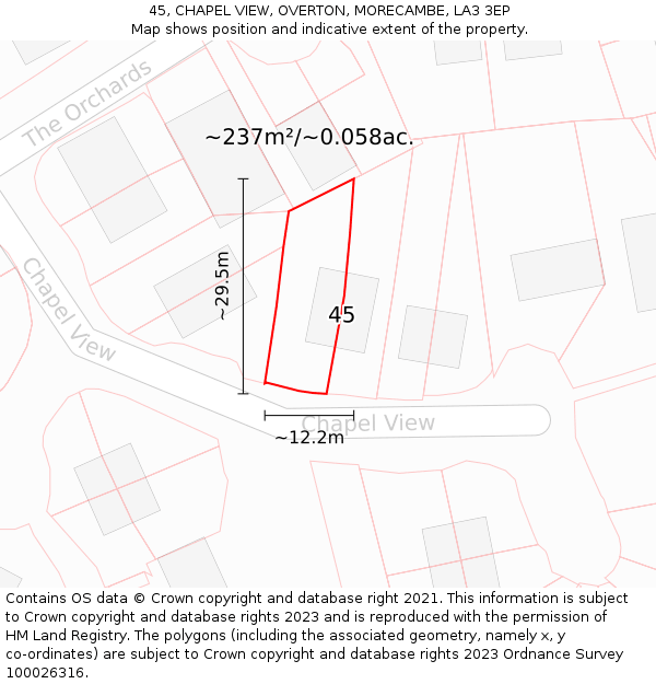 45, CHAPEL VIEW, OVERTON, MORECAMBE, LA3 3EP: Plot and title map