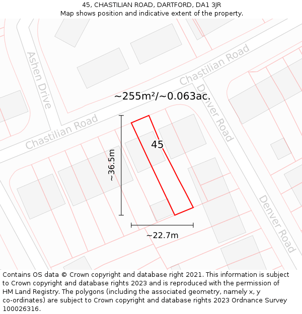 45, CHASTILIAN ROAD, DARTFORD, DA1 3JR: Plot and title map