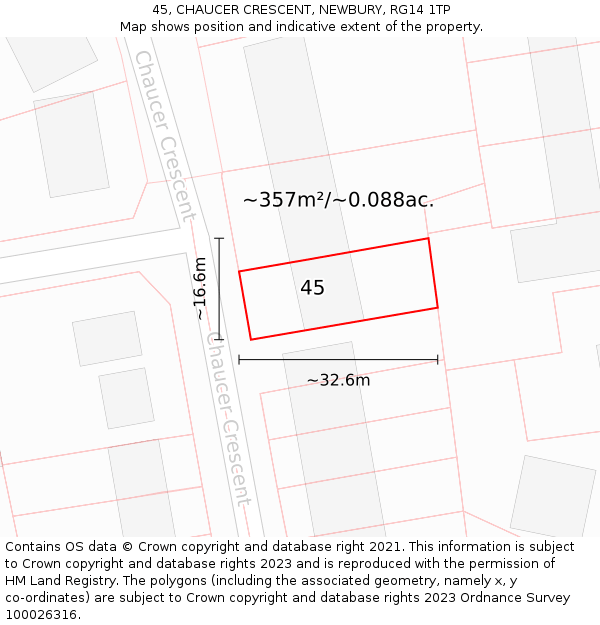 45, CHAUCER CRESCENT, NEWBURY, RG14 1TP: Plot and title map