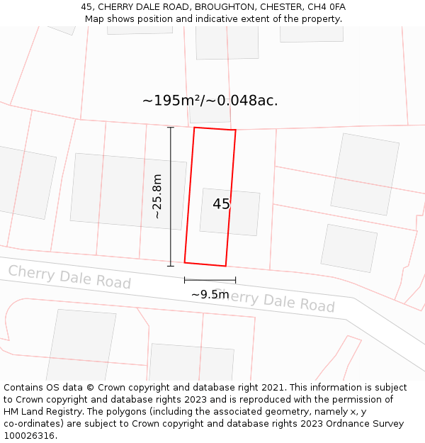 45, CHERRY DALE ROAD, BROUGHTON, CHESTER, CH4 0FA: Plot and title map