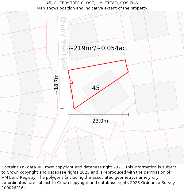 45, CHERRY TREE CLOSE, HALSTEAD, CO9 2UA: Plot and title map