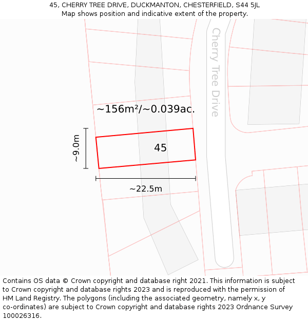 45, CHERRY TREE DRIVE, DUCKMANTON, CHESTERFIELD, S44 5JL: Plot and title map