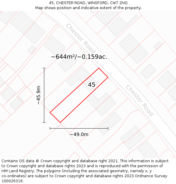 45, CHESTER ROAD, WINSFORD, CW7 2NG: Plot and title map