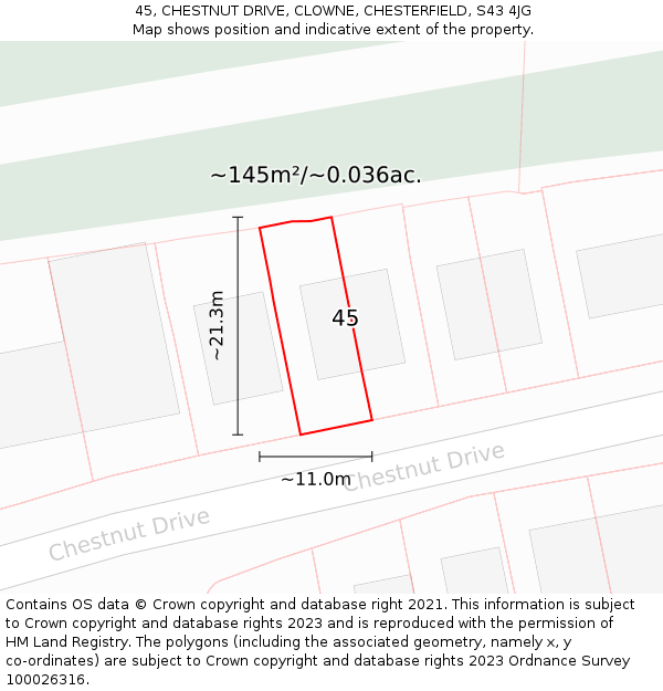 45, CHESTNUT DRIVE, CLOWNE, CHESTERFIELD, S43 4JG: Plot and title map