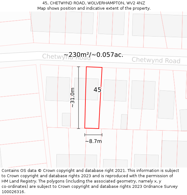 45, CHETWYND ROAD, WOLVERHAMPTON, WV2 4NZ: Plot and title map