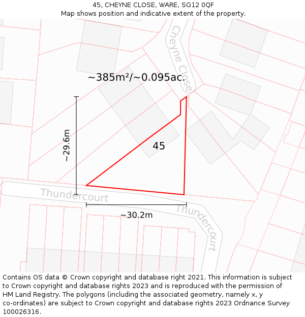 45, CHEYNE CLOSE, WARE, SG12 0QF: Plot and title map
