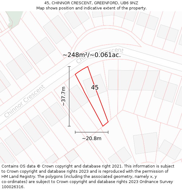 45, CHINNOR CRESCENT, GREENFORD, UB6 9NZ: Plot and title map