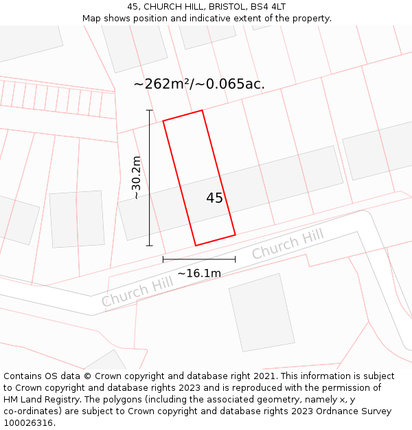 45, CHURCH HILL, BRISTOL, BS4 4LT: Plot and title map