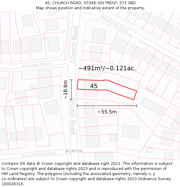 45, CHURCH ROAD, STOKE-ON-TRENT, ST3 3BD: Plot and title map