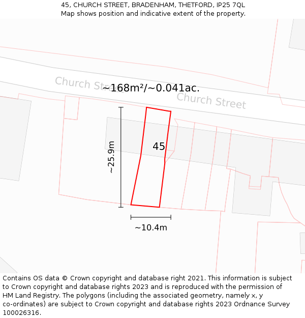 45, CHURCH STREET, BRADENHAM, THETFORD, IP25 7QL: Plot and title map