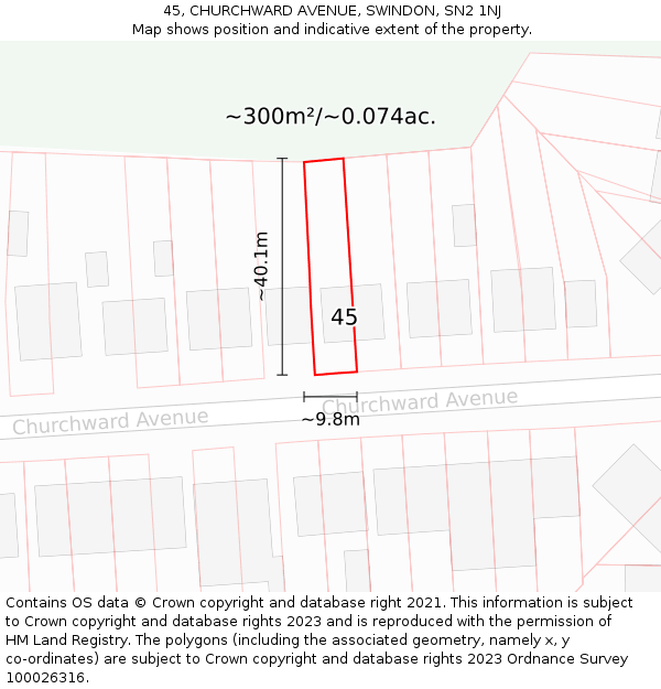 45, CHURCHWARD AVENUE, SWINDON, SN2 1NJ: Plot and title map