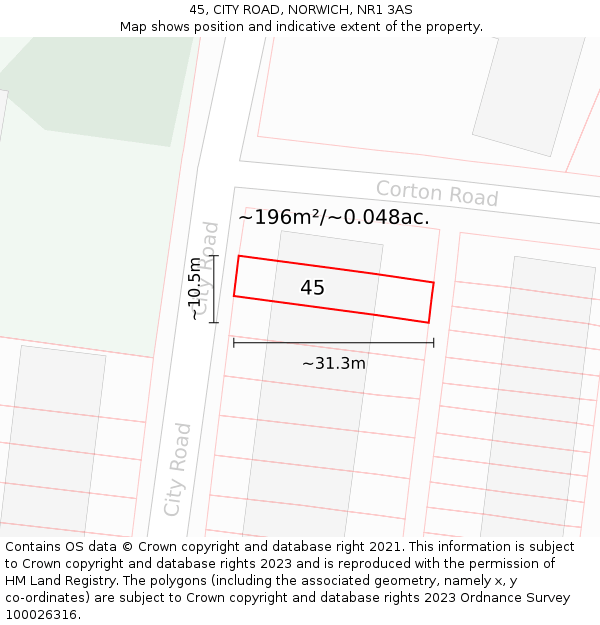 45, CITY ROAD, NORWICH, NR1 3AS: Plot and title map