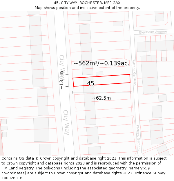 45, CITY WAY, ROCHESTER, ME1 2AX: Plot and title map
