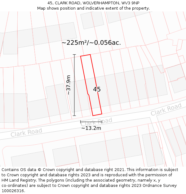 45, CLARK ROAD, WOLVERHAMPTON, WV3 9NP: Plot and title map