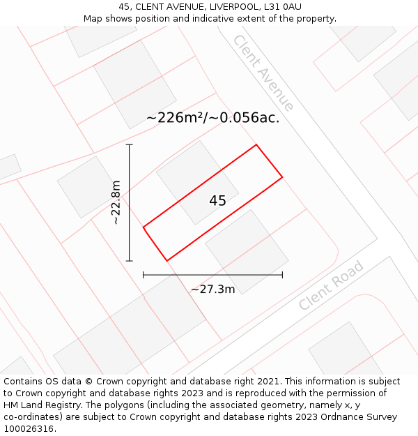 45, CLENT AVENUE, LIVERPOOL, L31 0AU: Plot and title map