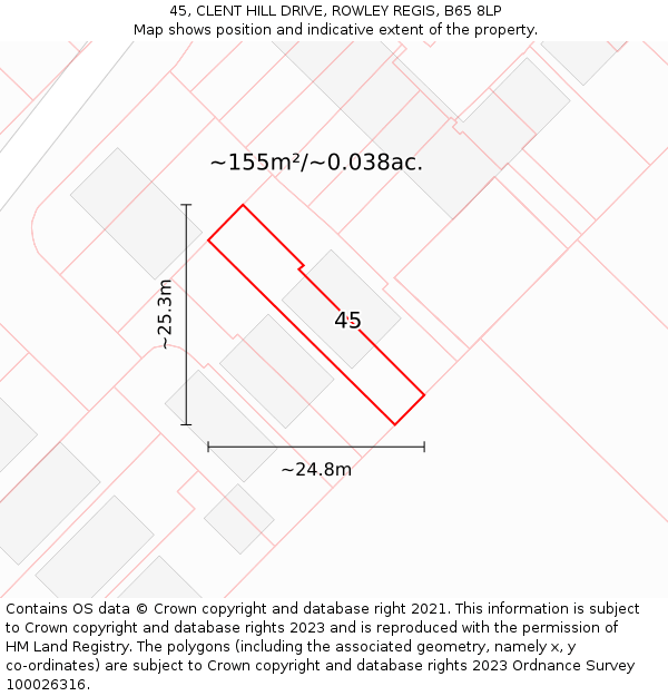 45, CLENT HILL DRIVE, ROWLEY REGIS, B65 8LP: Plot and title map