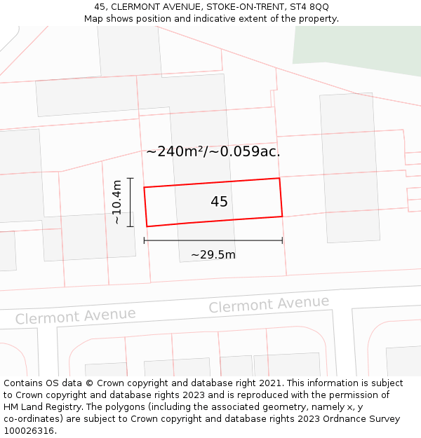 45, CLERMONT AVENUE, STOKE-ON-TRENT, ST4 8QQ: Plot and title map