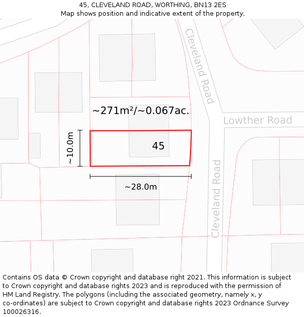45, CLEVELAND ROAD, WORTHING, BN13 2ES: Plot and title map