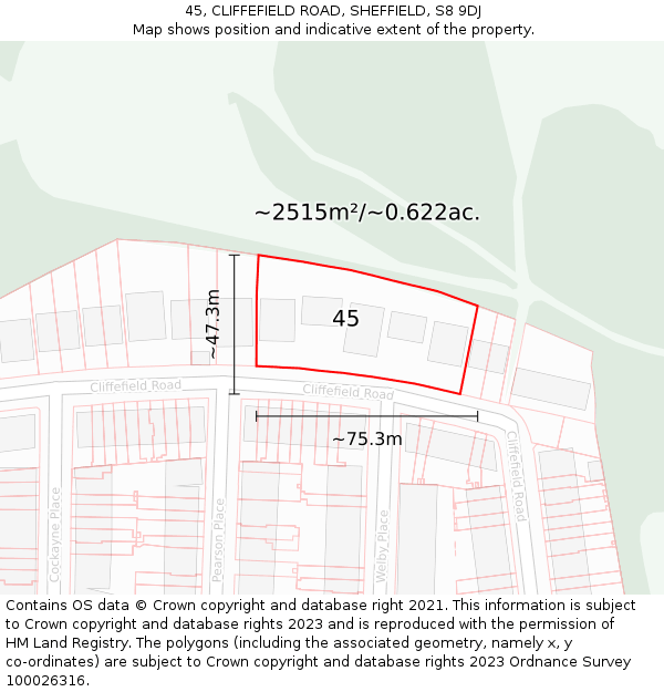 45, CLIFFEFIELD ROAD, SHEFFIELD, S8 9DJ: Plot and title map