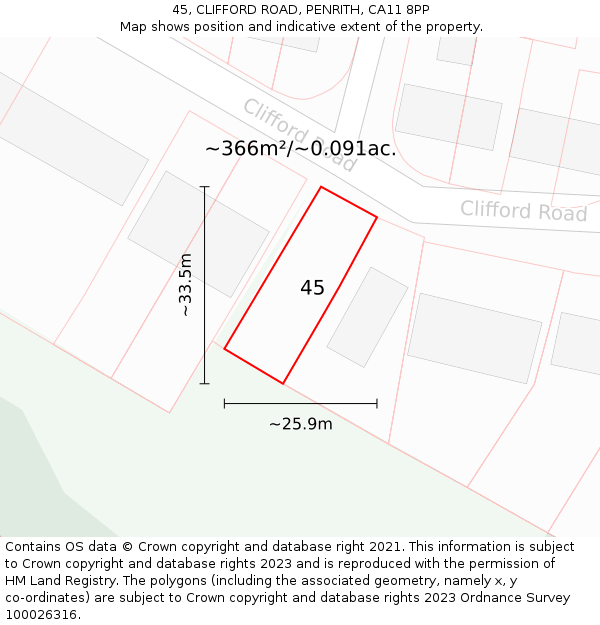 45, CLIFFORD ROAD, PENRITH, CA11 8PP: Plot and title map