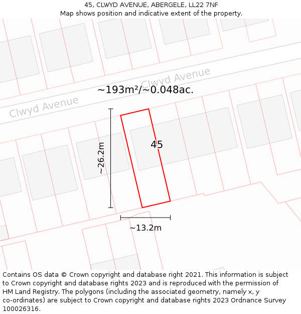 45, CLWYD AVENUE, ABERGELE, LL22 7NF: Plot and title map