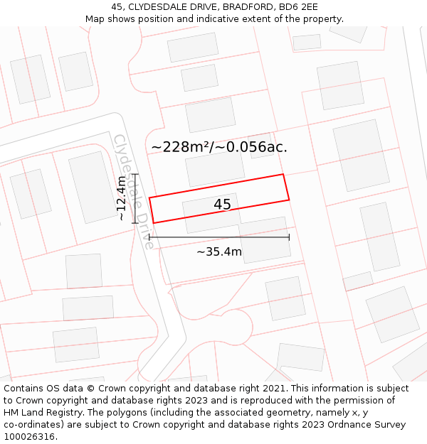 45, CLYDESDALE DRIVE, BRADFORD, BD6 2EE: Plot and title map