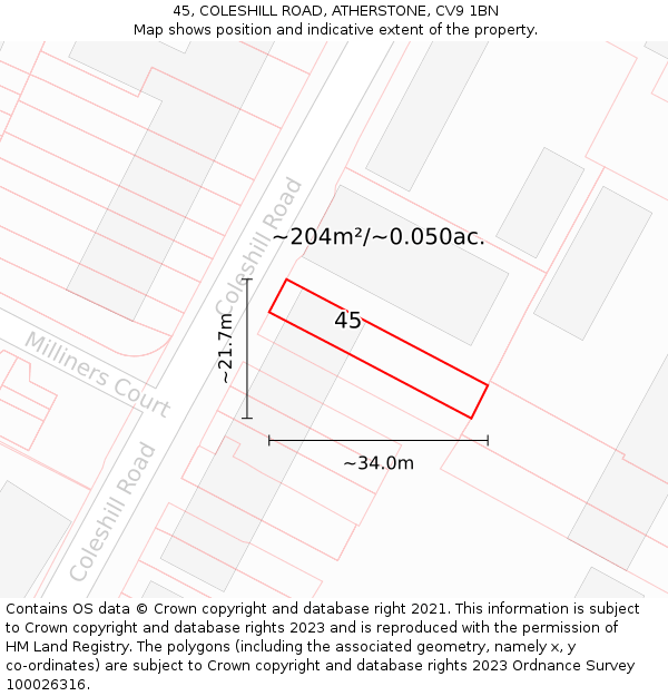45, COLESHILL ROAD, ATHERSTONE, CV9 1BN: Plot and title map
