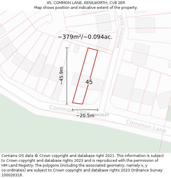 45, COMMON LANE, KENILWORTH, CV8 2ER: Plot and title map