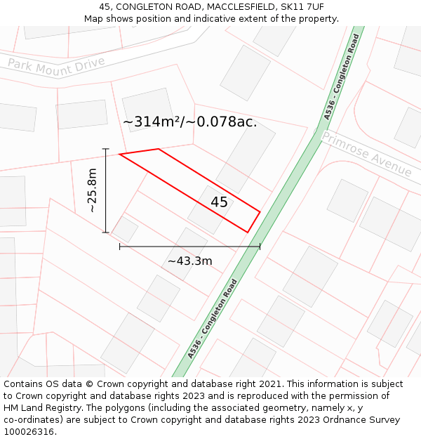 45, CONGLETON ROAD, MACCLESFIELD, SK11 7UF: Plot and title map
