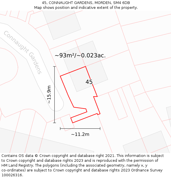 45, CONNAUGHT GARDENS, MORDEN, SM4 6DB: Plot and title map