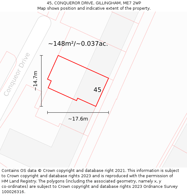 45, CONQUEROR DRIVE, GILLINGHAM, ME7 2WP: Plot and title map