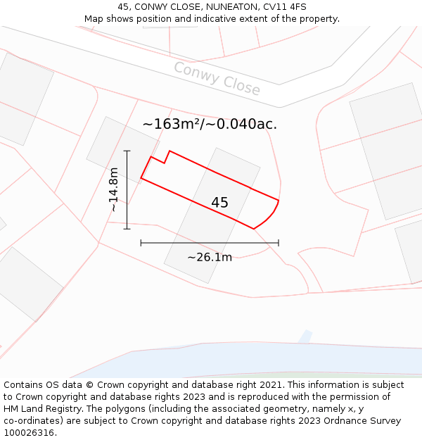45, CONWY CLOSE, NUNEATON, CV11 4FS: Plot and title map