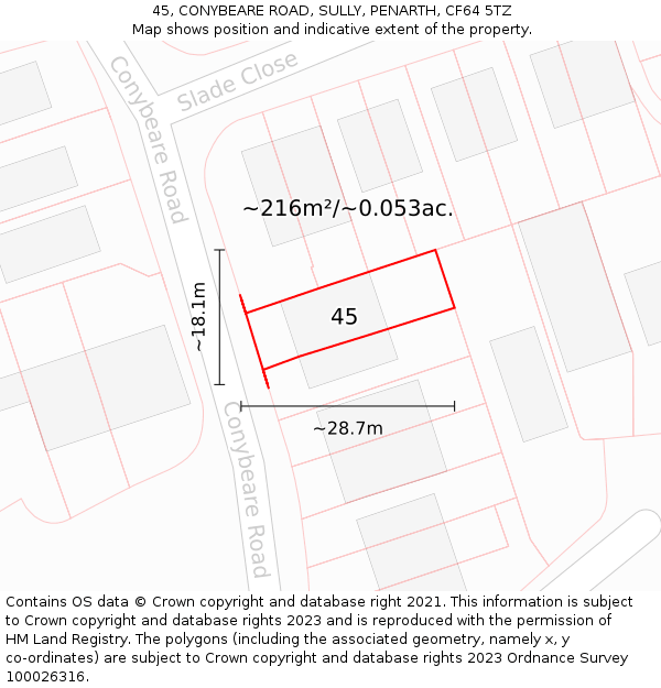 45, CONYBEARE ROAD, SULLY, PENARTH, CF64 5TZ: Plot and title map