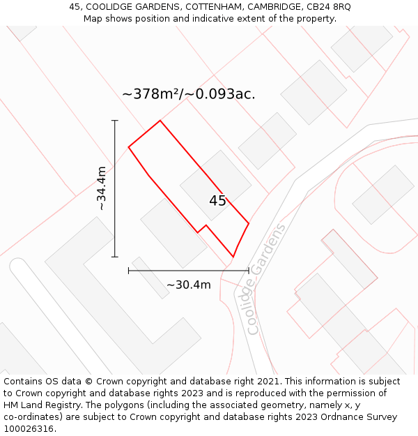45, COOLIDGE GARDENS, COTTENHAM, CAMBRIDGE, CB24 8RQ: Plot and title map
