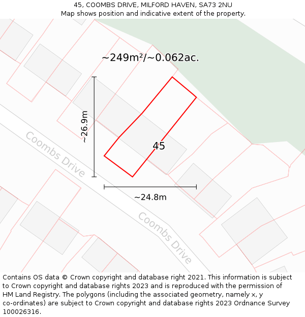 45, COOMBS DRIVE, MILFORD HAVEN, SA73 2NU: Plot and title map