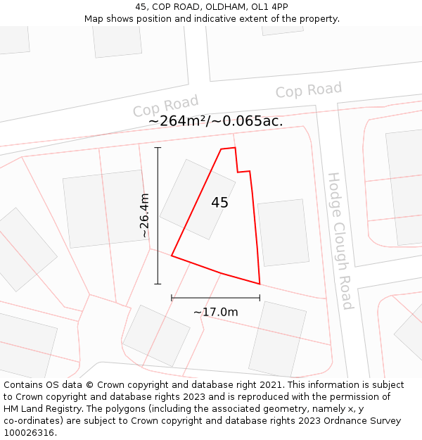 45, COP ROAD, OLDHAM, OL1 4PP: Plot and title map