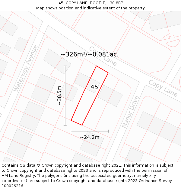 45, COPY LANE, BOOTLE, L30 8RB: Plot and title map