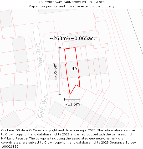 45, CORFE WAY, FARNBOROUGH, GU14 6TS: Plot and title map