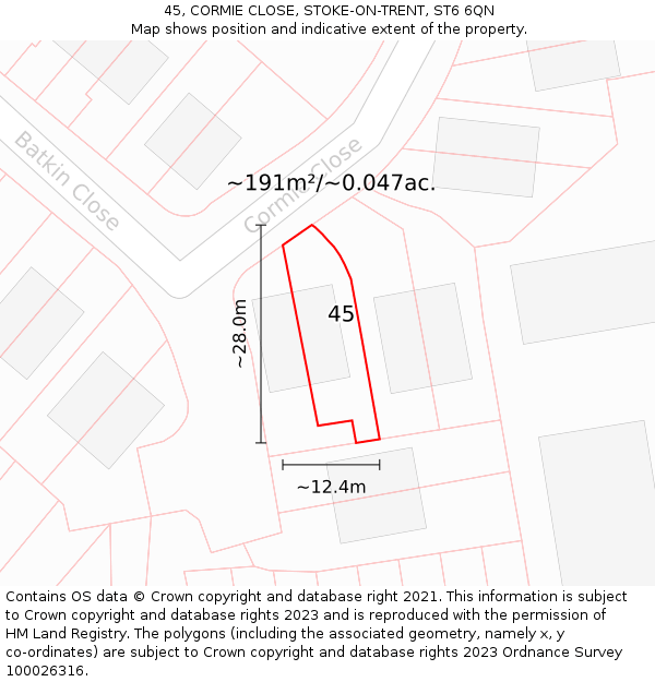 45, CORMIE CLOSE, STOKE-ON-TRENT, ST6 6QN: Plot and title map