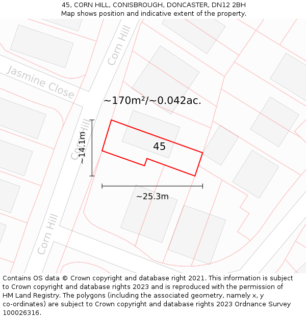 45, CORN HILL, CONISBROUGH, DONCASTER, DN12 2BH: Plot and title map