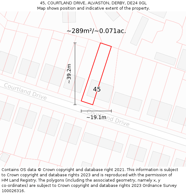 45, COURTLAND DRIVE, ALVASTON, DERBY, DE24 0GL: Plot and title map