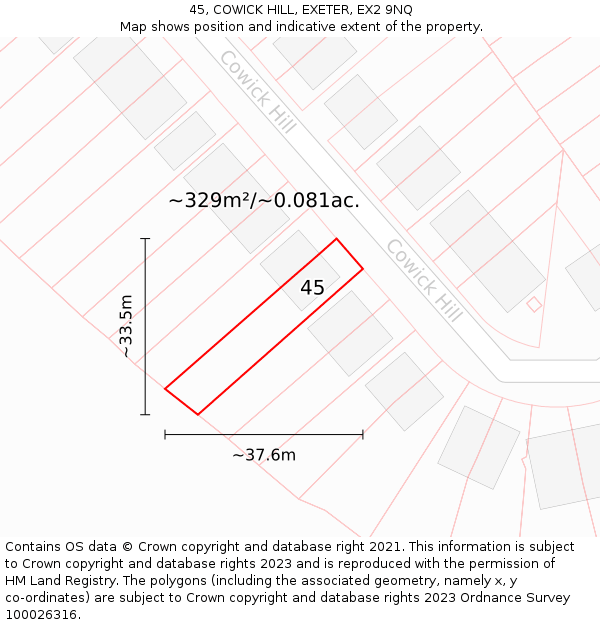 45, COWICK HILL, EXETER, EX2 9NQ: Plot and title map