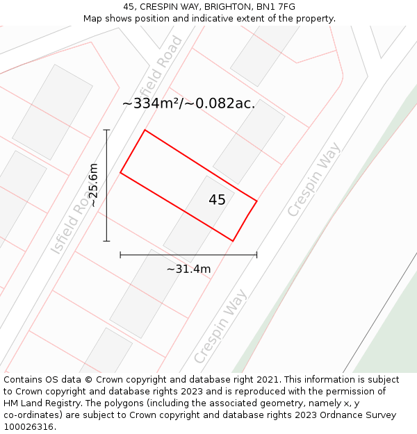 45, CRESPIN WAY, BRIGHTON, BN1 7FG: Plot and title map