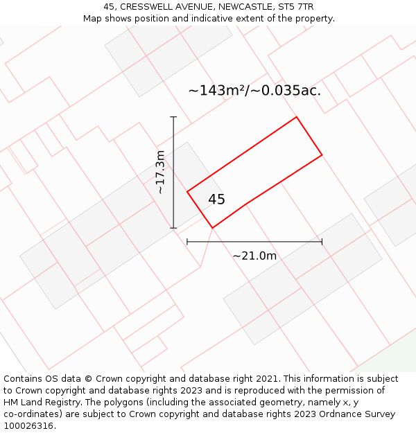 45, CRESSWELL AVENUE, NEWCASTLE, ST5 7TR: Plot and title map