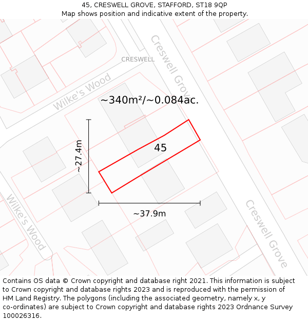 45, CRESWELL GROVE, STAFFORD, ST18 9QP: Plot and title map