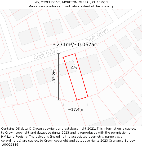 45, CROFT DRIVE, MORETON, WIRRAL, CH46 0QS: Plot and title map