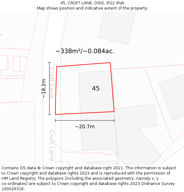 45, CROFT LANE, DISS, IP22 4NA: Plot and title map