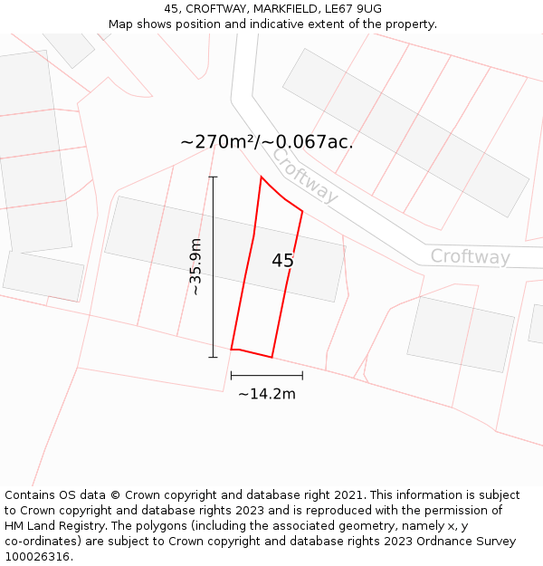45, CROFTWAY, MARKFIELD, LE67 9UG: Plot and title map